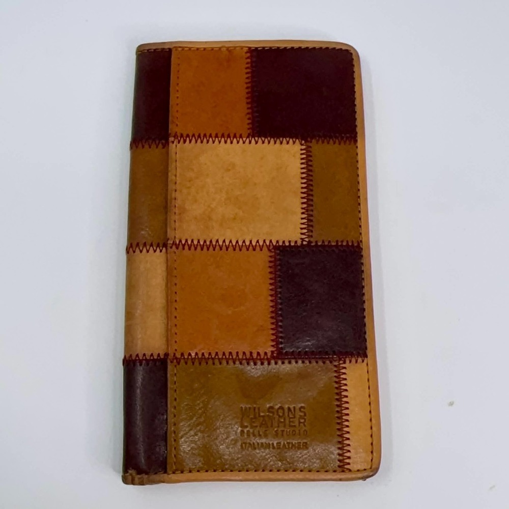 Wilsons Leather Patchwork Wallet Italian Pelle Studio Multi Pocket Soft Rare‎